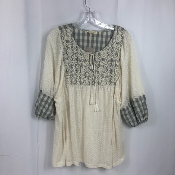 Hem & Thread Cream and Gray Willie Top NWT M - Picture 8 of 8